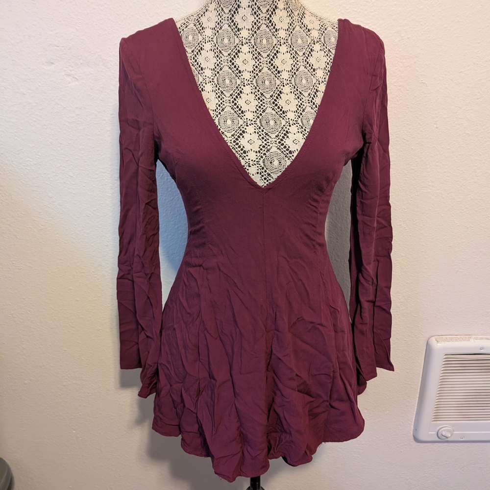 Tobi Deep Plum Long-Sleeve V-Neck Dress